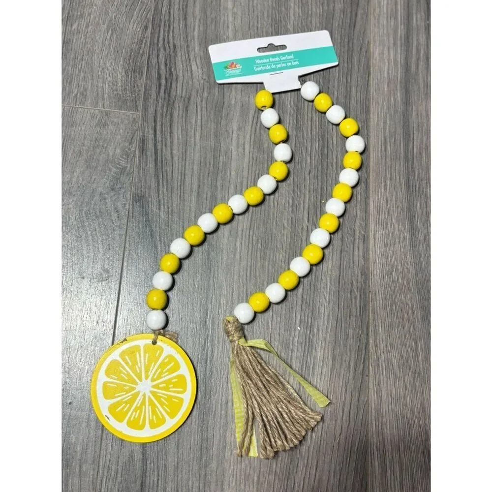 New Lemon Wooden Bead Garland - yellow & White